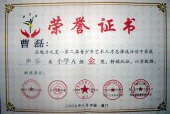 曹磊同学在魅力之星—第二届青少年艺术人才总推选活动中荣获声乐类小学A组金奖